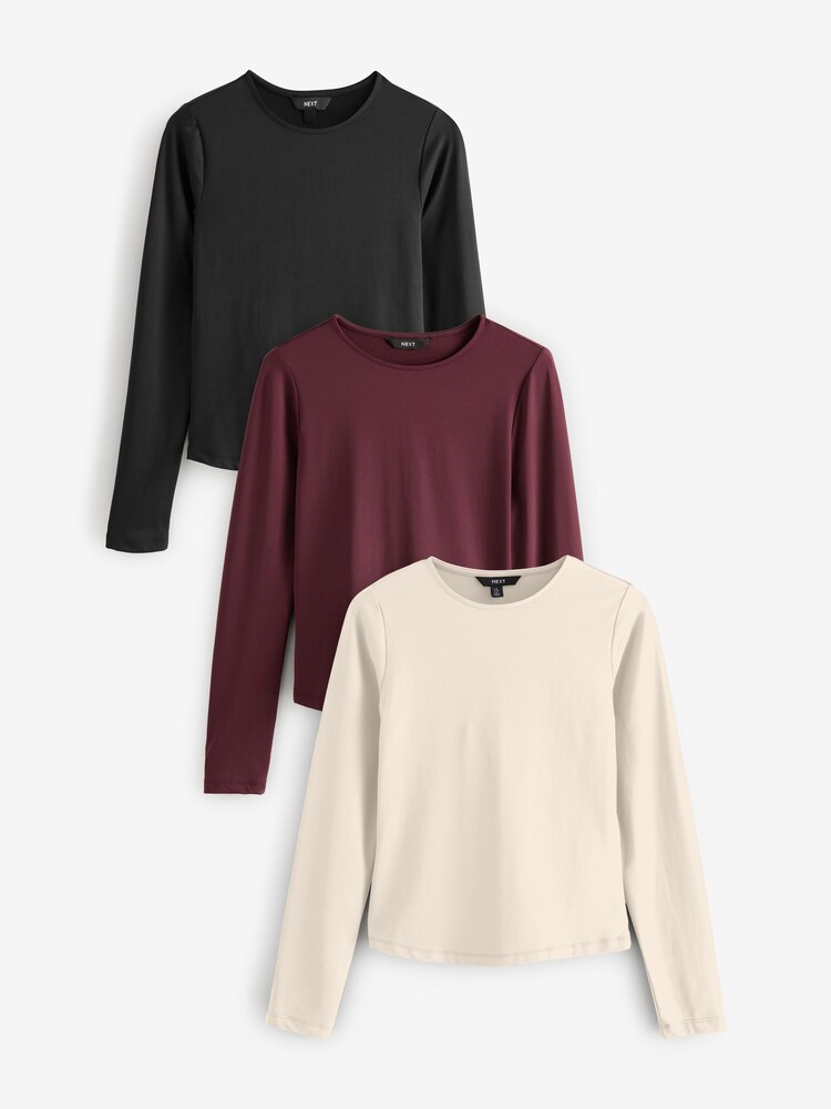 Long Sleeve Black/Ecru/Berry Soft Touch Polyamide Long Sleeve Top 3 Pack - Image 1 of 5