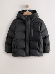 Black Waterproof Fleece Lined Padded Coat (3-17yrs) - Image 7 of 12