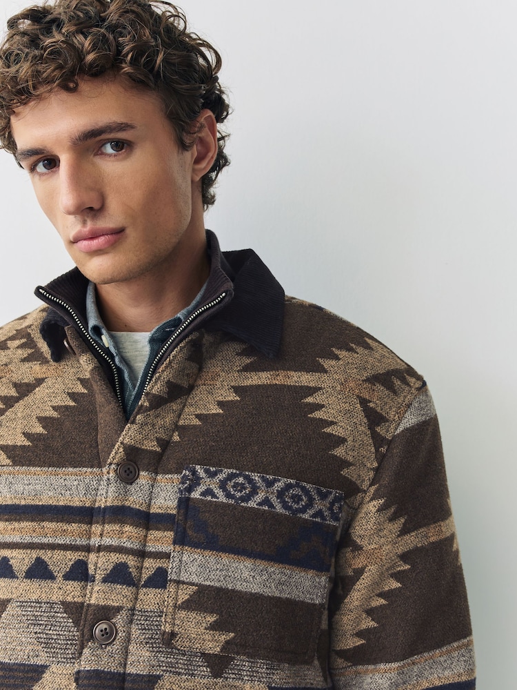 Brown Borg Lined Navajo Style Shacket - Image 2 of 9