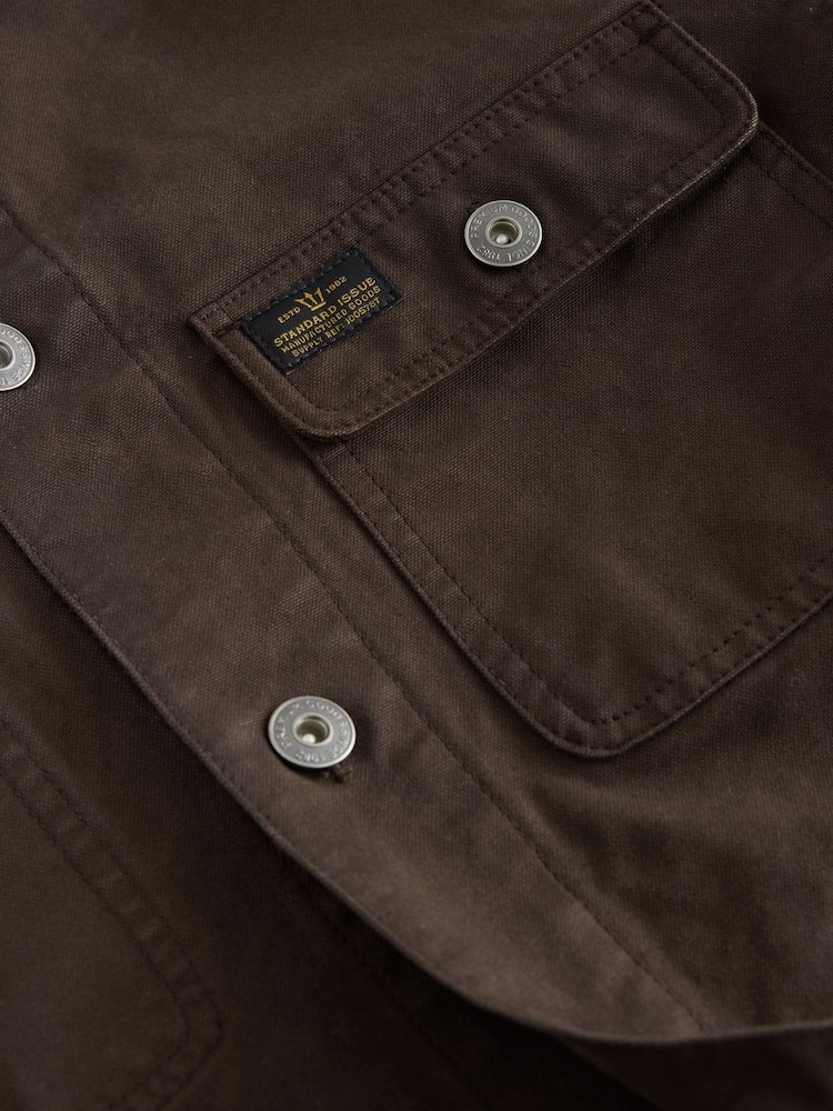 Brown Corduroy Collar Canvas Shacket Overshirt - Image 12 of 12 Brown Corduroy Collar Canvas Shacket Overshirt - Image 12 of 12