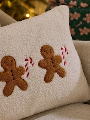 Natural 50 x 30cm Christmas Embroidered Gingerbread Man Cushion - Image 2 of 4