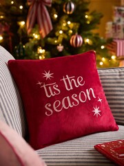 Red 43 x 43cm Christmas Tis The Season Slogan Cushion - Image 1 of 5