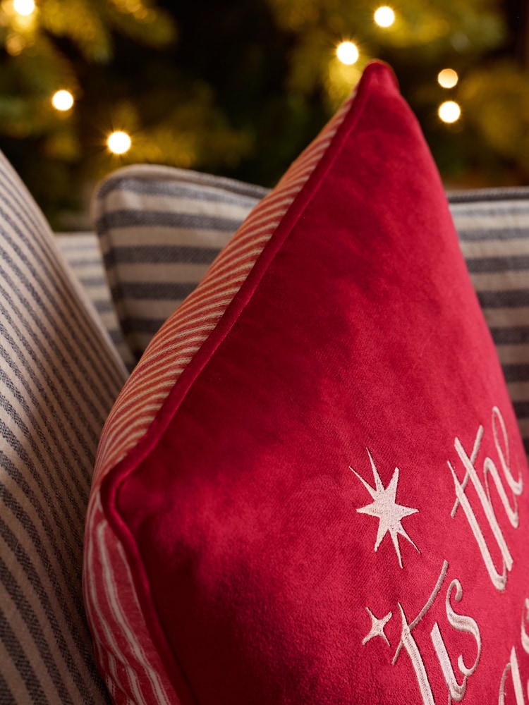 Red 43 x 43cm Christmas Tis The Season Slogan Cushion - Image 2 of 5