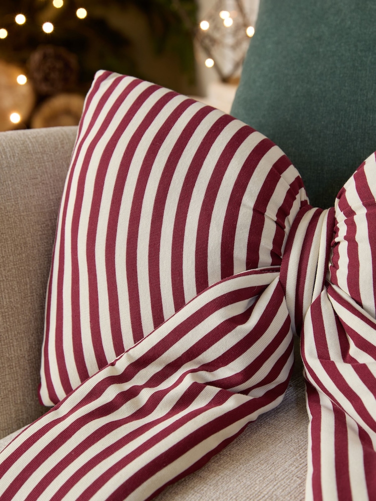 Red 3D Stripe Bow Cushion - Image 2 of 3 Red 3D Stripe Bow Cushion - Image 2 of 3