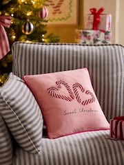 Pink 35 x 35cm Christmas Beaded Candycane Cushion - Image 1 of 5