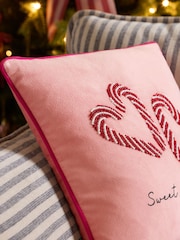 Pink 35 x 35cm Christmas Beaded Candycane Cushion - Image 2 of 5
