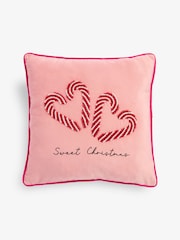 Pink 35 x 35cm Christmas Beaded Candycane Cushion - Image 3 of 5