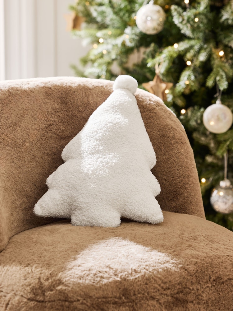 Ivory 3D Borg Christmas Tree Cushion - Image 1 of 4 Ivory 3D Borg Christmas Tree Cushion - Image 1 of 4
