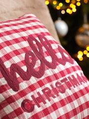 Red 43 x 43cm Embroidered Hello Christmas Gingham Cushion - Image 2 of 5