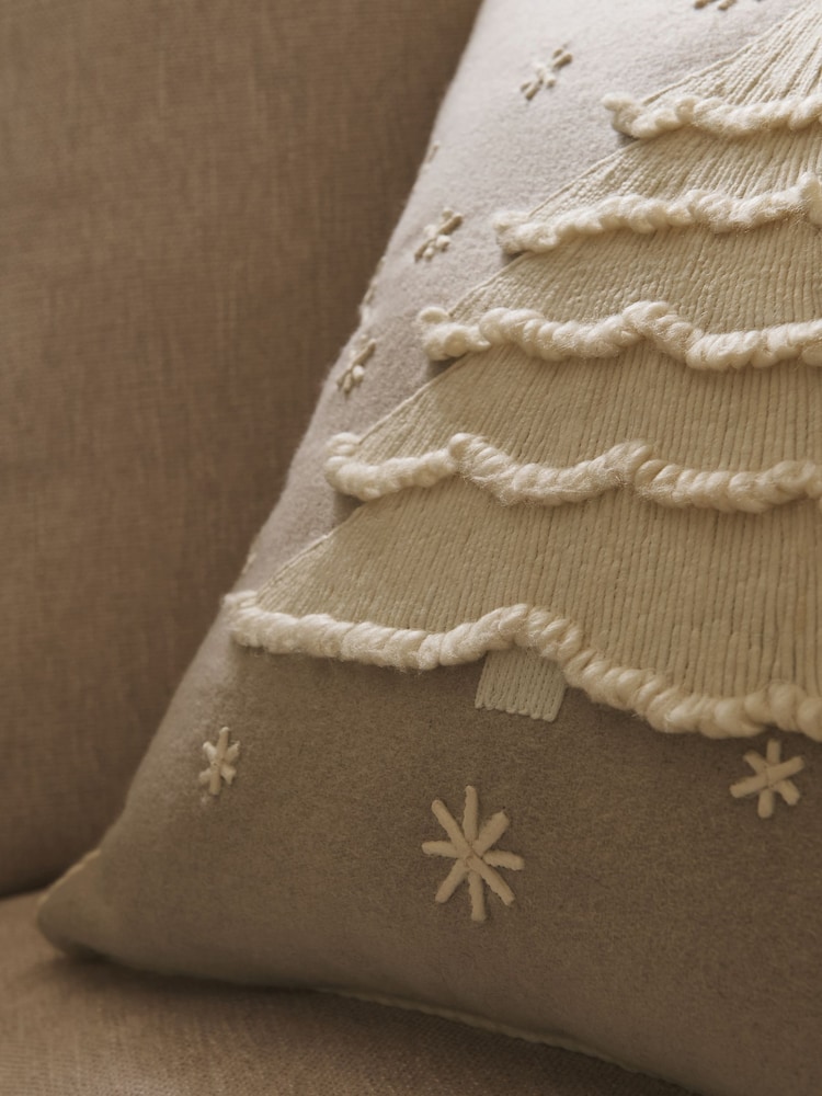 Natural 50 x 50cm Embroidered Christmas Tree Cushion - Image 2 of 5 Natural 50 x 50cm Embroidered Christmas Tree Cushion - Image 2 of 5