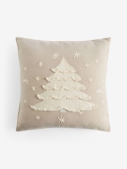 Natural 50 x 50cm Embroidered Christmas Tree Cushion - Image 3 of 5