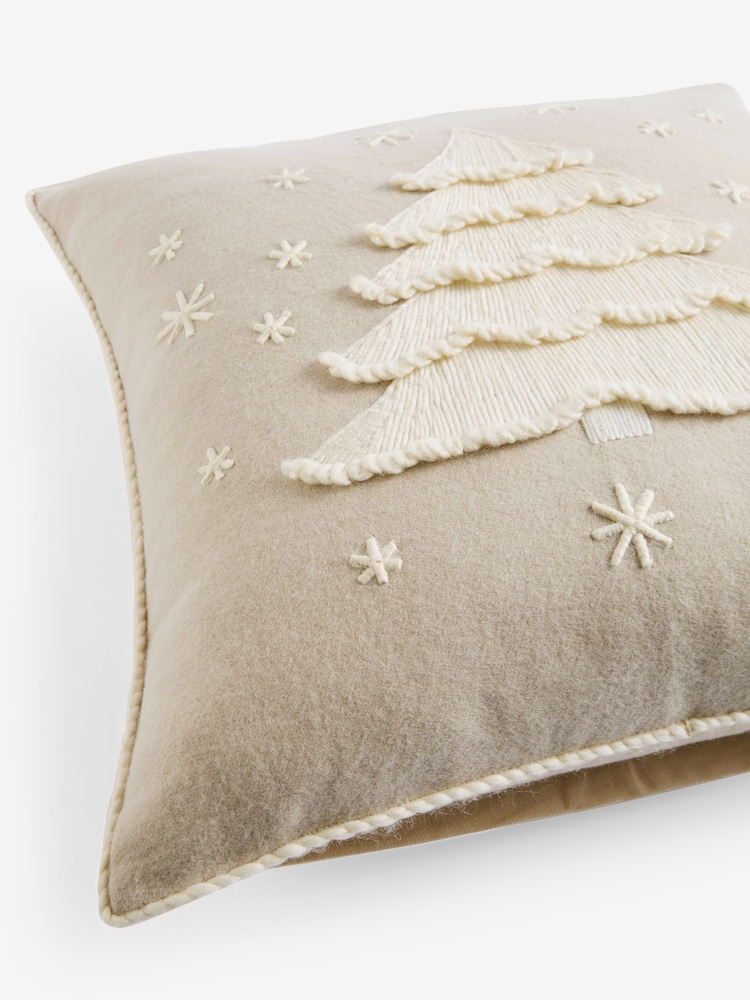 Natural 50 x 50cm Embroidered Christmas Tree Cushion - Image 5 of 5