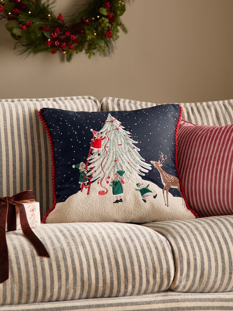 Navy 43 x 43cm Christmas Elf Cushion - Image 1 of 5