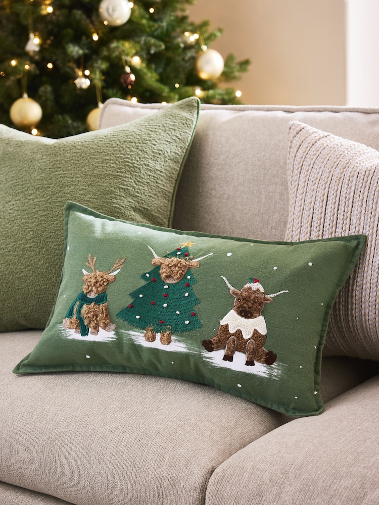 Green 50 x 30cm Christmas Hamish Trio Cushion - Image 1 of 5 Green 50 x 30cm Christmas Hamish Trio Cushion - Image 1 of 5
