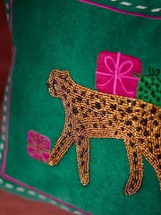Emerald Green 30 x 40cm Beaded Leopard Print Christmas Cushion - Image 2 of 3