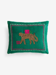 Emerald Green 30 x 40cm Beaded Leopard Print Christmas Cushion - Image 3 of 3