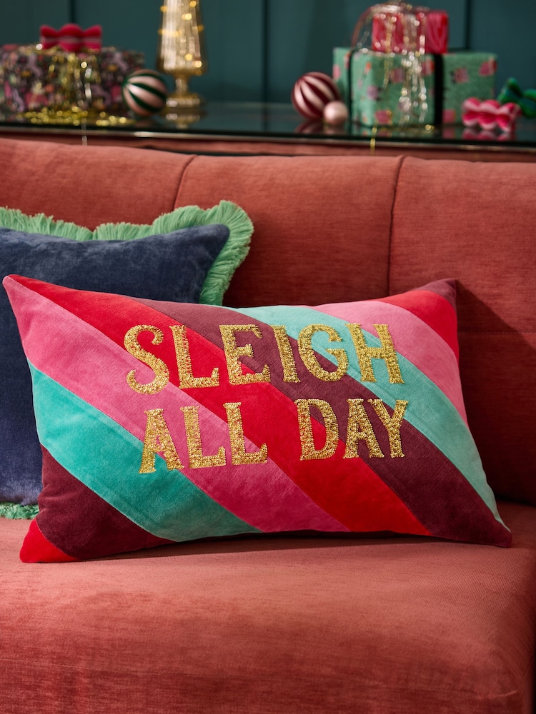 Bright 40 x 59cm Christmas Sleigh Slogan Cushion - Image 1 of 5 Bright 40 x 59cm Christmas Sleigh Slogan Cushion - Image 1 of 5