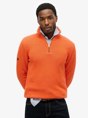 Superdry Orange Cotton Classics Half-Zip Knitted 100% Cotton Jumper - Image 1 of 3