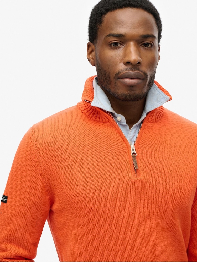 Superdry Orange Cotton Classics Half-Zip Knitted 100% Cotton Jumper - Image 2 of 3