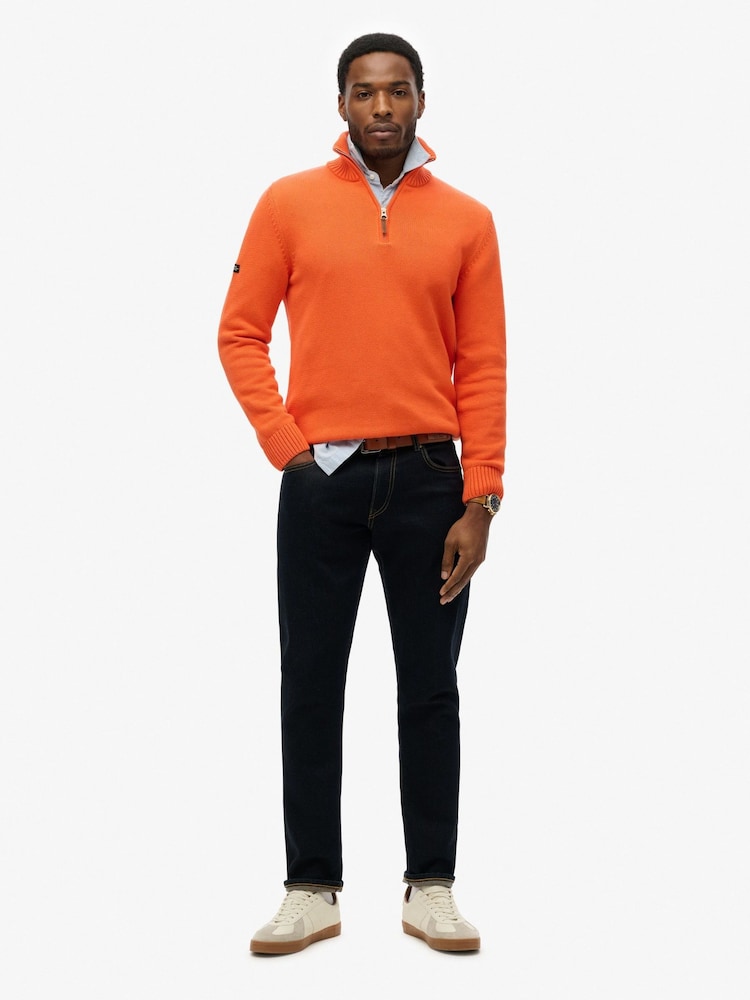 Superdry Orange Cotton Classics Half-Zip Knitted 100% Cotton Jumper - Image 3 of 3