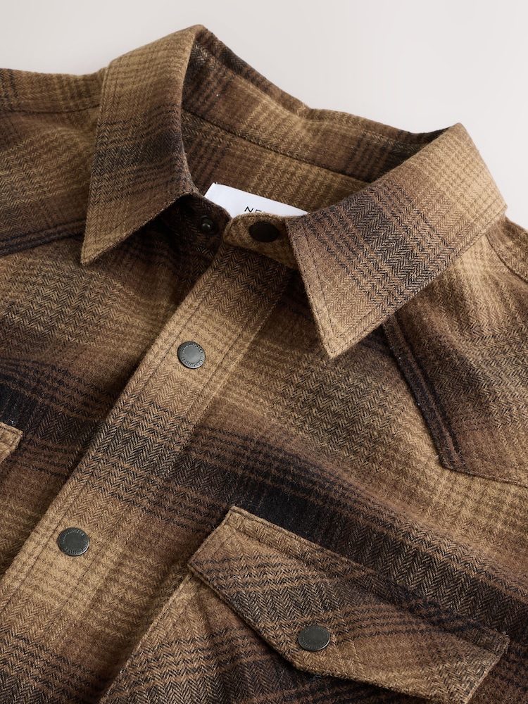 Brown Western Style Long Sleeve Check Shirt - Image 8 of 8 Brown Western Style Long Sleeve Check Shirt - Image 8 of 8