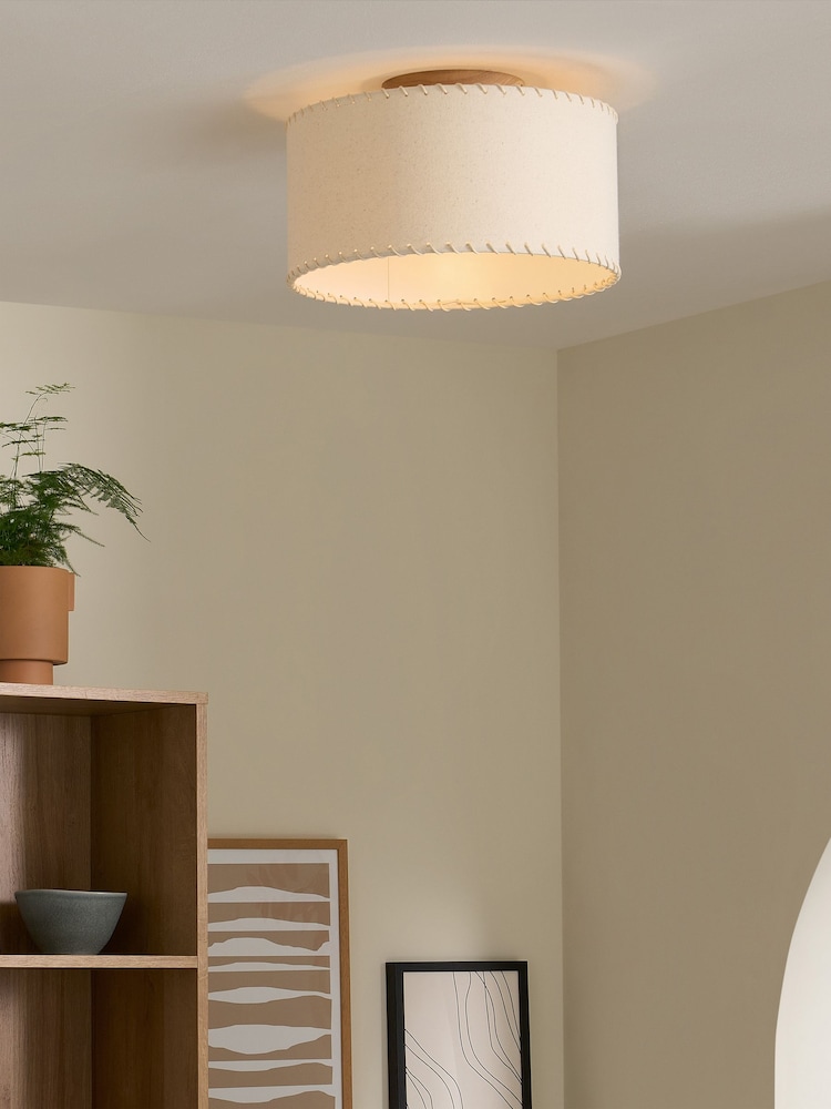 MADE.COM Cream/Wood Neutra Flush Light - Image 1 of 6