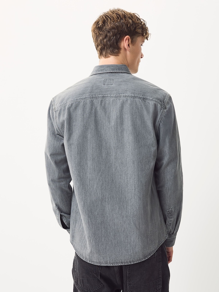 Grey Denim Western Style Long Sleeve Shirt - Image 2 of 7 Grey Denim Western Style Long Sleeve Shirt - Image 2 of 7