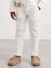 Reiss Off White/Taupe Brown Easton Cotton Pinstripe Trousers Regular-Fit - Image 1 of 4