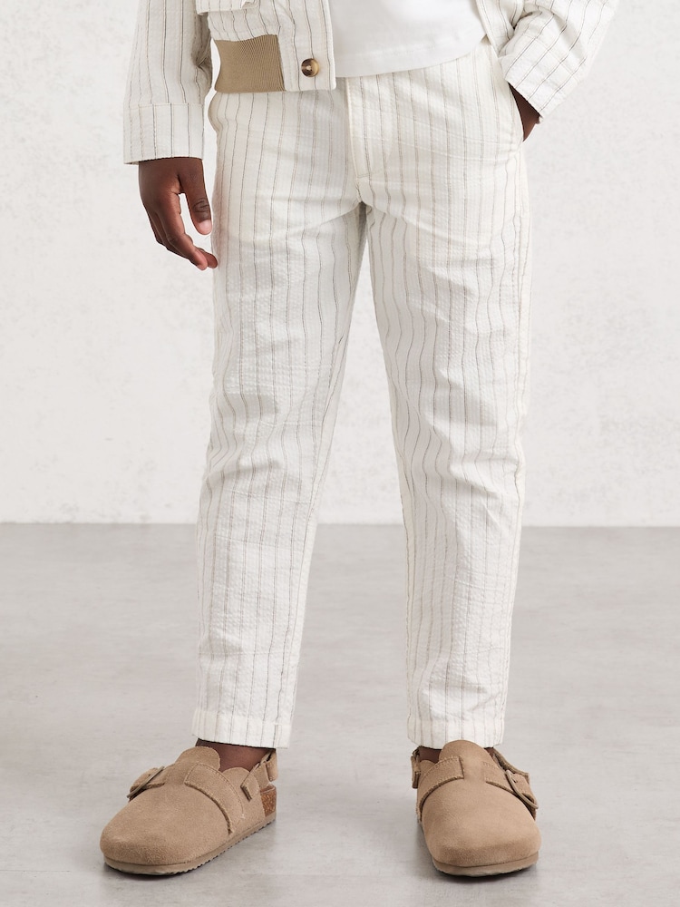 Reiss Off White/Taupe Brown Easton Cotton Pinstripe Trousers Regular-Fit - Image 1 of 4