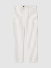 Reiss Off White/Taupe Brown Easton Cotton Pinstripe Trousers Regular-Fit - Image 2 of 4