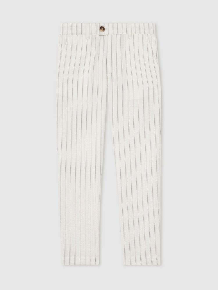 Reiss Off White/Taupe Brown Easton Cotton Pinstripe Trousers Regular-Fit - Image 2 of 4
