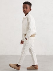 Reiss Off White/Taupe Brown Easton Cotton Pinstripe Trousers Regular-Fit - Image 3 of 4