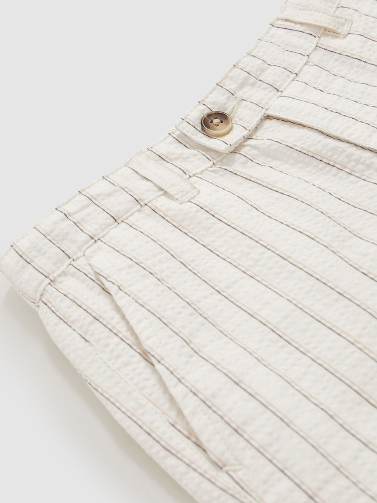 Reiss Off White/Taupe Brown Easton Cotton Pinstripe Trousers Regular-Fit - Image 4 of 4
