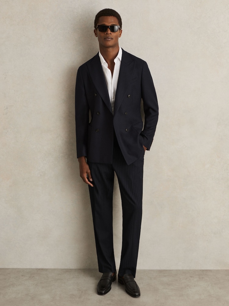 Reiss Navy Garrel Straight Leg Pinstripe Trousers - Image 1 of 7