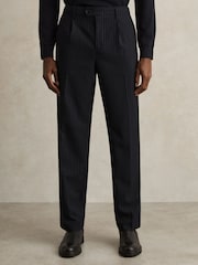 Reiss Navy Garrel Straight Leg Pinstripe Trousers - Image 4 of 7