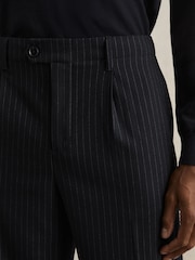 Reiss Navy Garrel Straight Leg Pinstripe Trousers - Image 5 of 7