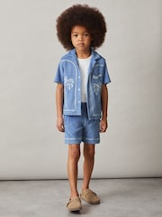 Reiss Airforce Blue Chesley Towelling Brand-Embroidered Shorts - Image 3 of 5