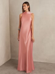 Reiss Pink Fae Satin Cape Maxi Dress - Image 4 of 5