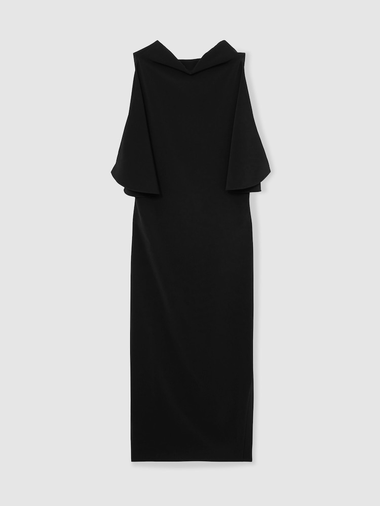 Reiss Black Petra Draped-Front High-Neck Midi Dress - Image 2 of 5