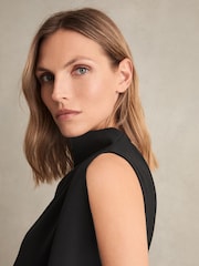 Reiss Black Petra Draped-Front High-Neck Midi Dress - Image 3 of 5