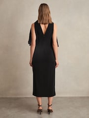 Reiss Black Petra Draped-Front High-Neck Midi Dress - Image 4 of 5