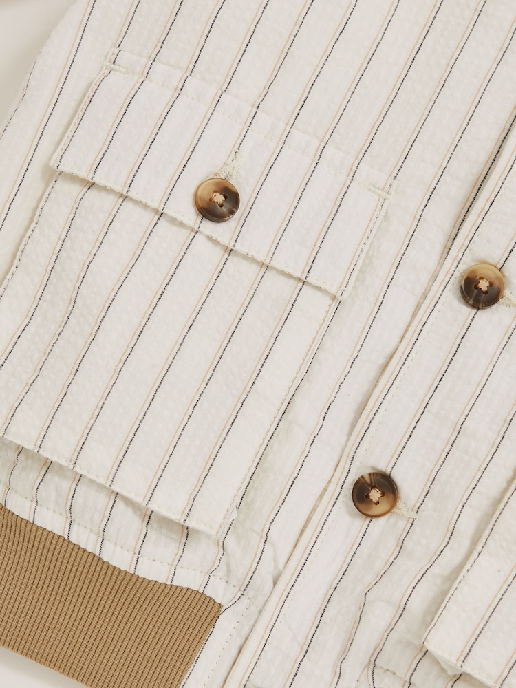 Reiss Off White/Taupe Brown Easton 9-13 yrs Cotton Pinstripe Harrington Jacket - Image 4 of 4 Reiss Off White/Taupe Brown Easton 9-13 yrs Cotton Pinstripe Harrington Jacket - Image 4 of 4