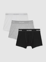 Reiss White/Grey/Black Heller 9-13 yrs Stretch-Cotton Logo-Waistband Boxers 3 Pack - Image 1 of 2