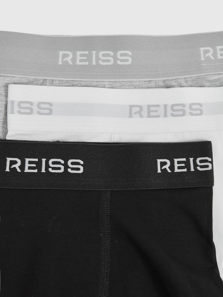 Reiss White/Grey/Black Heller 9-13 yrs Stretch-Cotton Logo-Waistband Boxers 3 Pack - Image 2 of 2