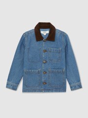 Reiss Mid Blue Herman Corduroy Collar Denim Jacket - Image 2 of 4