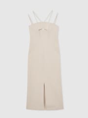 Reiss Stone Neutral Juni Double Strap Cut Out Midi Dress - Image 2 of 6