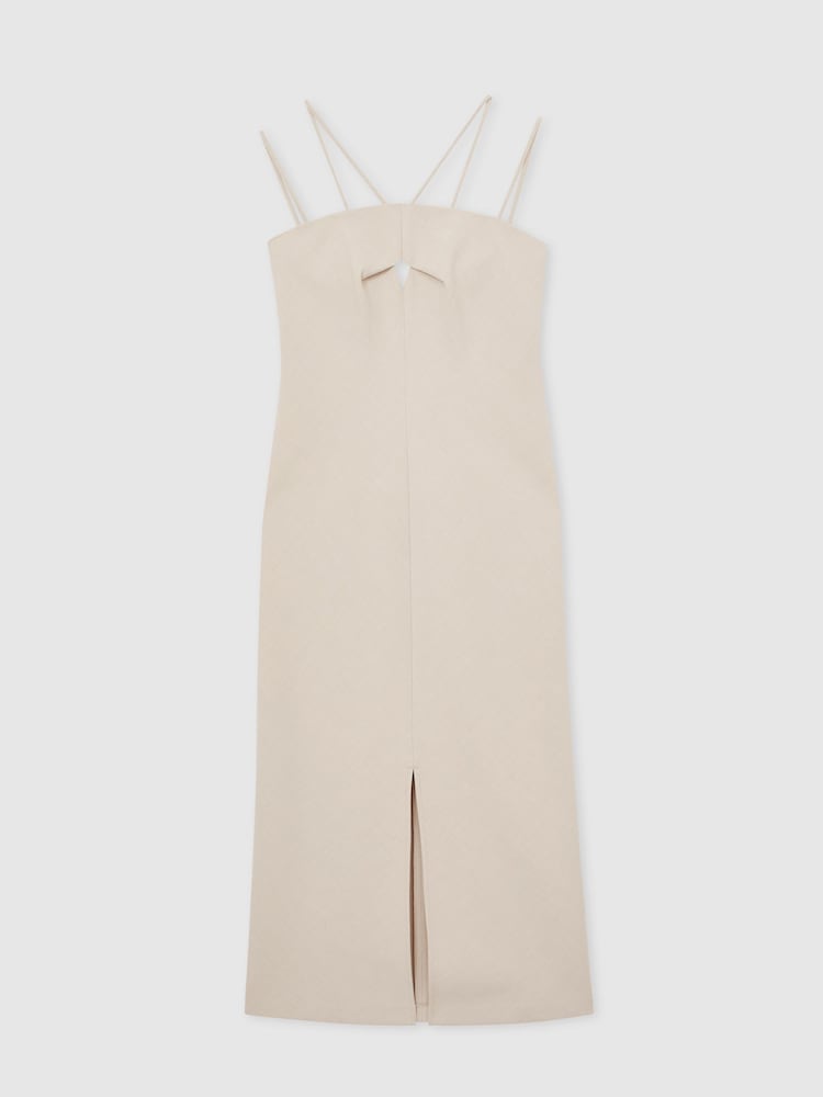 Reiss Stone Neutral Juni Double Strap Cut Out Midi Dress - Image 2 of 6