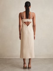 Reiss Stone Neutral Juni Double Strap Cut Out Midi Dress - Image 5 of 6