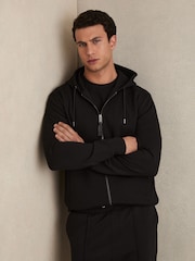 Reiss Black Malvern Interlock Zip-Through Hoodie - Image 1 of 6