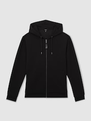 Reiss Black Malvern Interlock Zip-Through Hoodie - Image 2 of 6